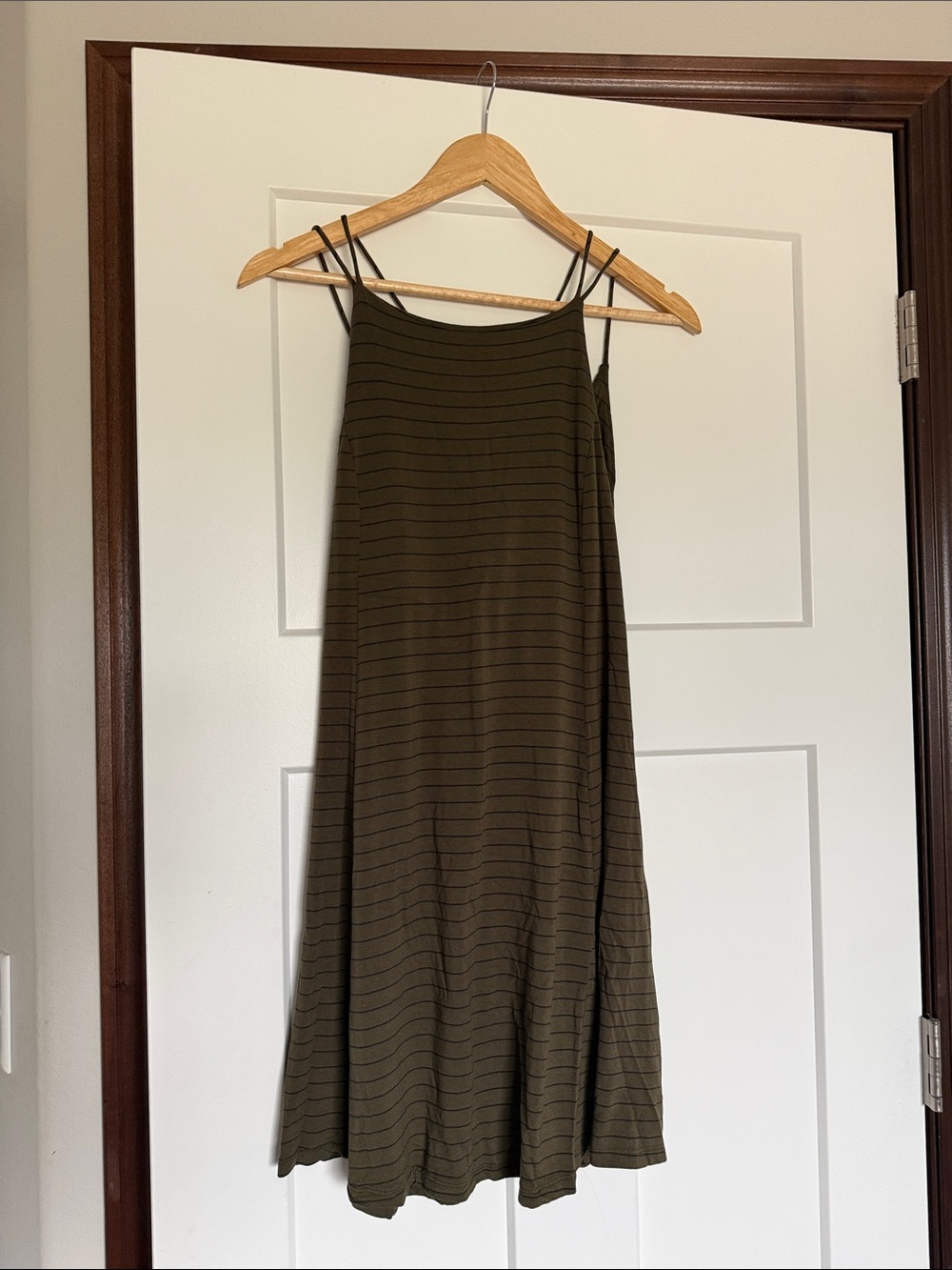 Lush Olive Striped Double-Spaghetti Mini Dress